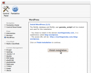 Fantastico Wordpress Finish Installation